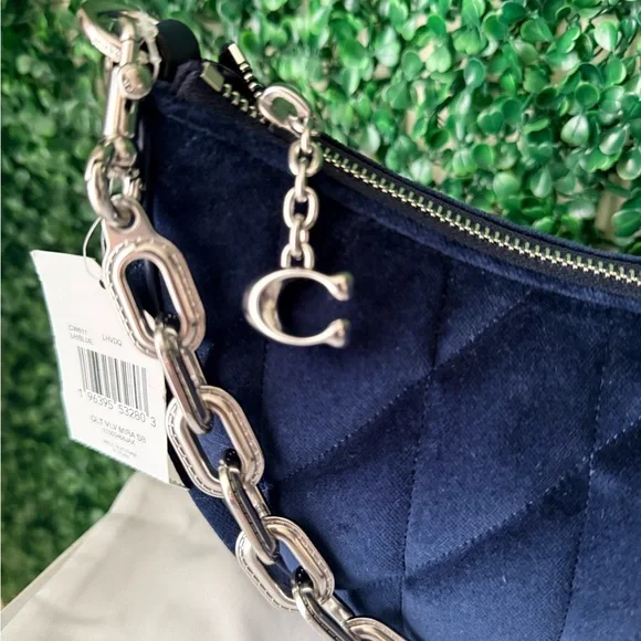 Coach Quilted Velvet Navy Mira Shoulder Crossbody Bag NWT - Picture 4 of 11